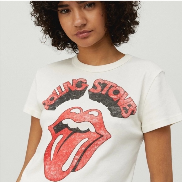 Daydreamer Rolling Stones Tongue Short Sleeve Boxy Crop Shrunken Tee Shirt - Picture 11 of 11